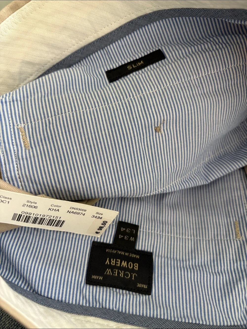 NWT J. Crew Bowery Dress Pant 34x34 Stretch Chino Khaki Slim Preppy Work Office